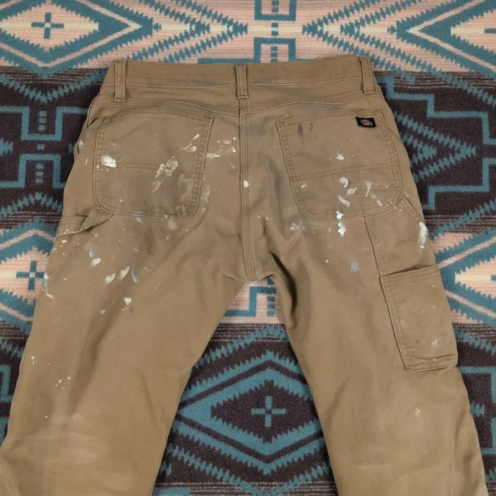 Dickies Carpenter Pants Mens Size 34x29 Tan Flex Straight Workwear Painted